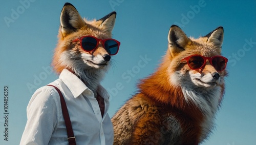 Obraz na płótnie A fox with sleek red fur wearing a white button up shirt w salonie