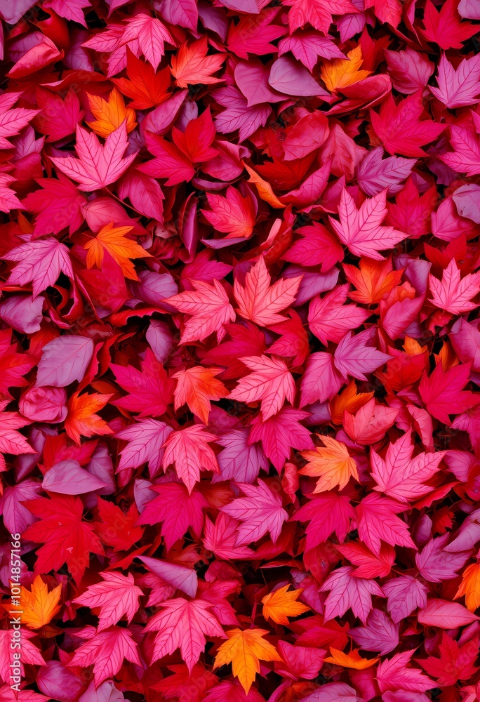 Autumn Leaves Layered in Bold Reds, Deep Purples, Oranges, and Blues with Glossy Wet Finish Autumn Leaves Layered in Bold Reds, Deep Purples, Oranges, and Blues with Glossy Wet Finish