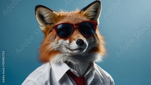 Obraz na płótnie A fox with sleek red fur wearing a white button up shirt w salonie