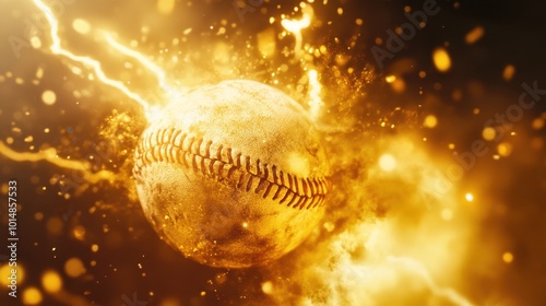 Bright yellow lightning crackling around a baseball, showcasing the thrilling energy of a fierce game.