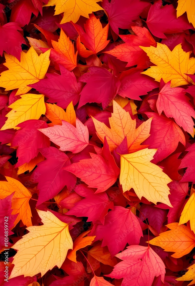 Rich Pile of Deep Red, Bright Yellow, and Purple Autumn Leaves Illuminated by Soft Afternoon Light Rich Pile of Deep Red, Bright Yellow, and Purple Autumn Leaves Illuminated by Soft Afternoon Light