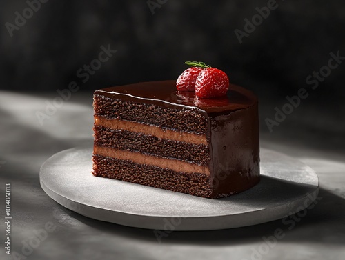 chocolate cake with fresh strawberry, studio product shoot, macro photography