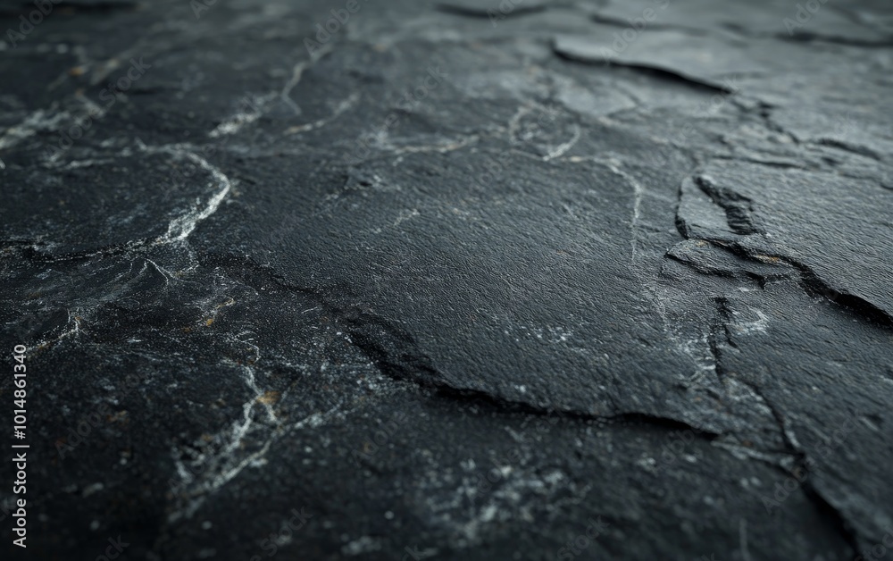 A close-up view of textured black slate stone with subtle variations in color and pattern. A close-up view of textured black slate stone with subtle variations in color and pattern.