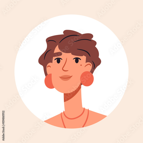 Beautiful girl portrait. Cute girl avatar, stunning woman face, young lady flat vector illustration. Female character portrait