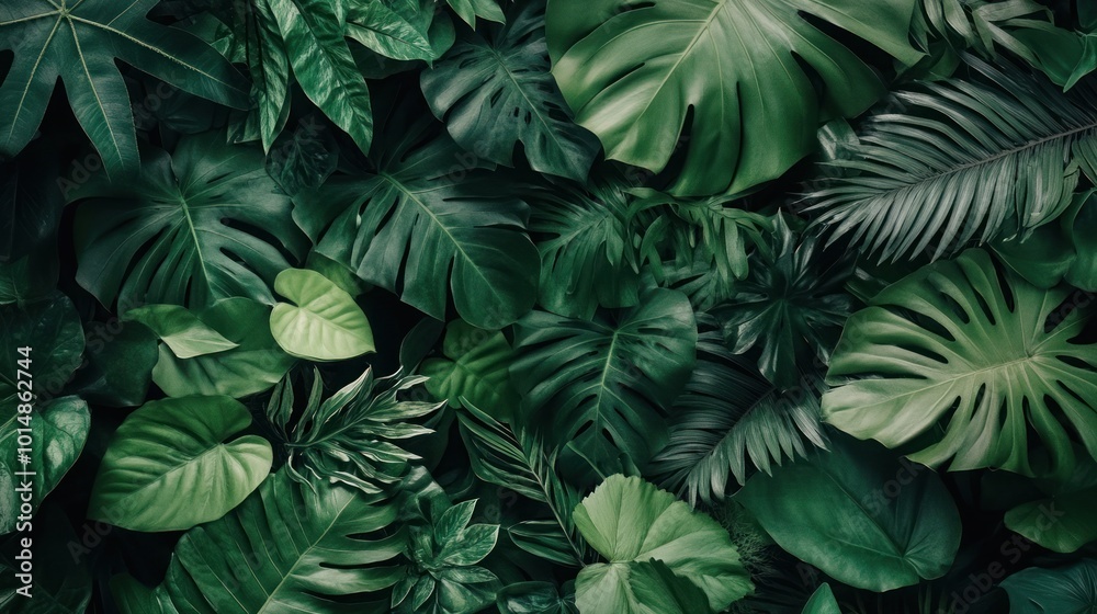 custom made wallpaper toronto digitalA lush green background texture of tropical leaves.