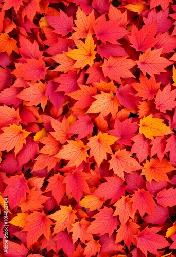 Densely Layered Pile of Vibrant Red, Orange, Yellow, and Purple Leaves with Crisp Textures