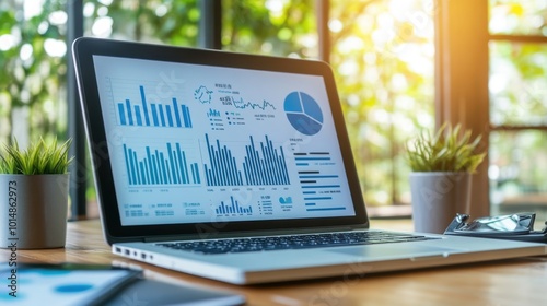 Focused shot of a laptop screen filled with graphs and analytics data for an online business, ideal for small business success concepts