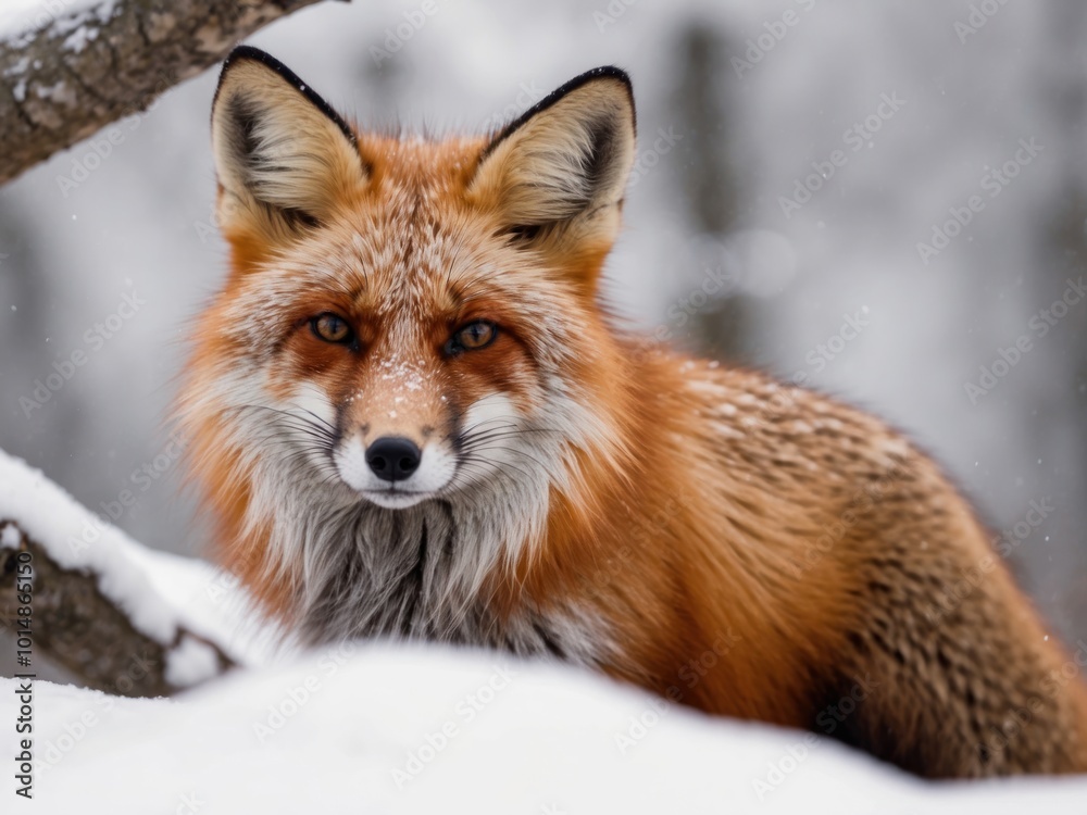 red fox over winter background. AI Generative red fox over winter background. AI Generative