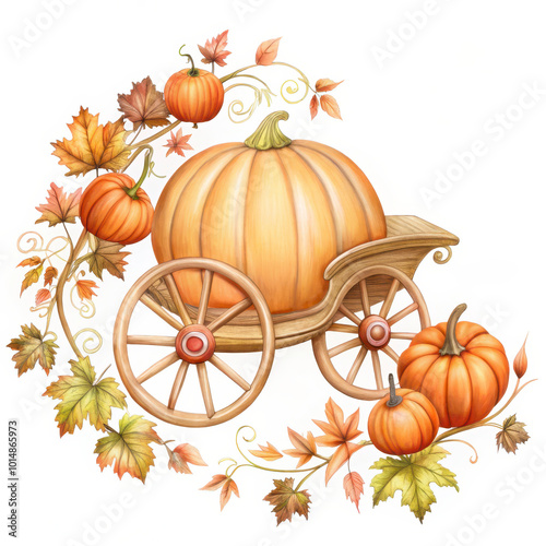 Rustic Pumpkin Wagon with Autumn Leaves for Decoupage Papers, School Decor, Notebooks, Stationery