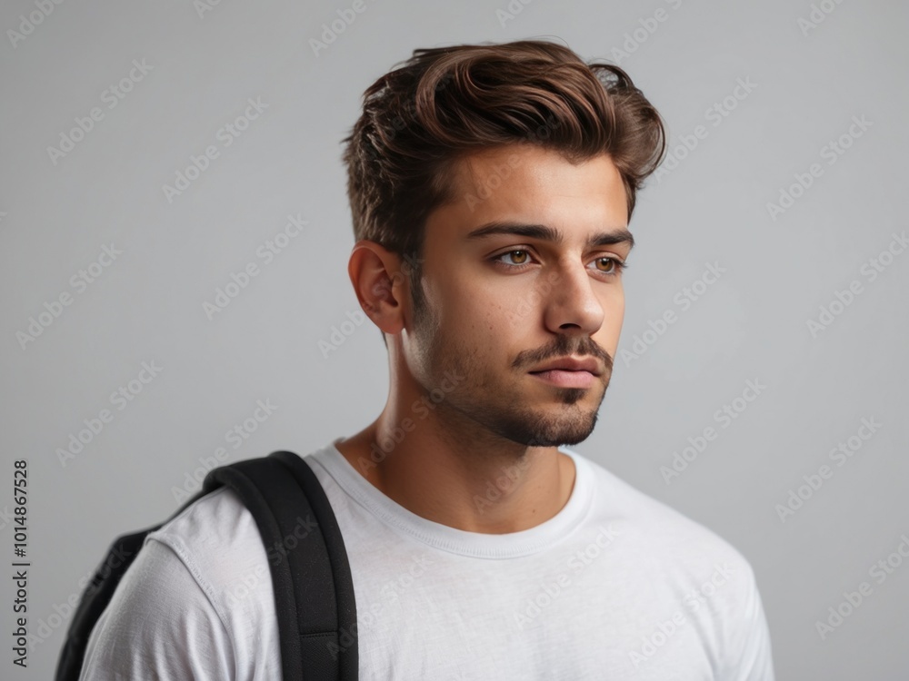 young man looking away over white background. AI Generative young man looking away over white background. AI Generative