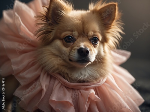 Cute dog wearing soft cute dress. AI Generative photo