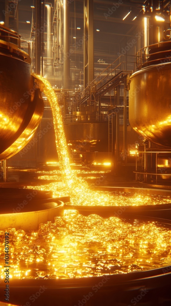 Obraz premium Gleaming Gold Refinery Process in Industrial Plant