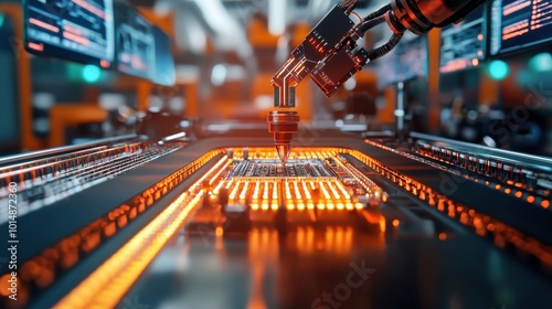 Precision Automation in Electronic Manufacturing: Robotic Assembly of Circuit Boards in High-Tech Environment