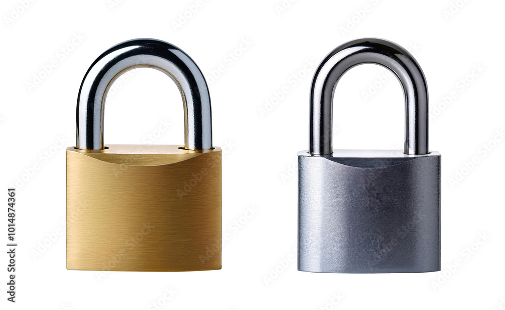 Secure Brass and Steel Locked Padlock Isolated on White Background. Secure Brass and Steel Locked Padlock Isolated on White Background.