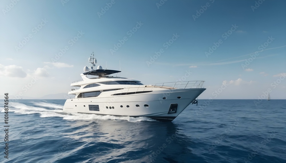 Luxury yacht sailing on clear blue water under bright sky Luxury yacht sailing on clear blue water under bright sky