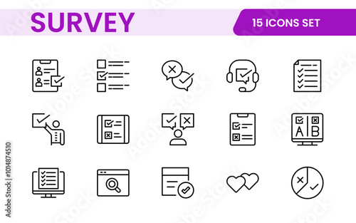 Survey feedback, testimonial, customer thin line icons. For website marketing design, logo, app, template, ui, etc.