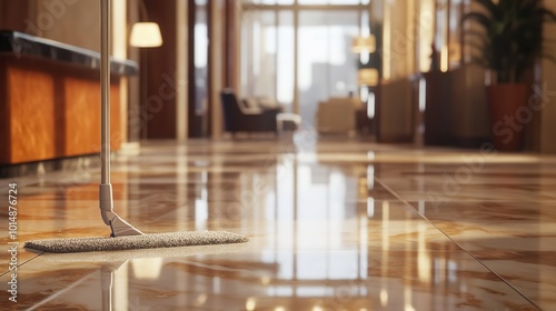 Large Lobby with a Shiny Marble Floor and Elegant Decor photo