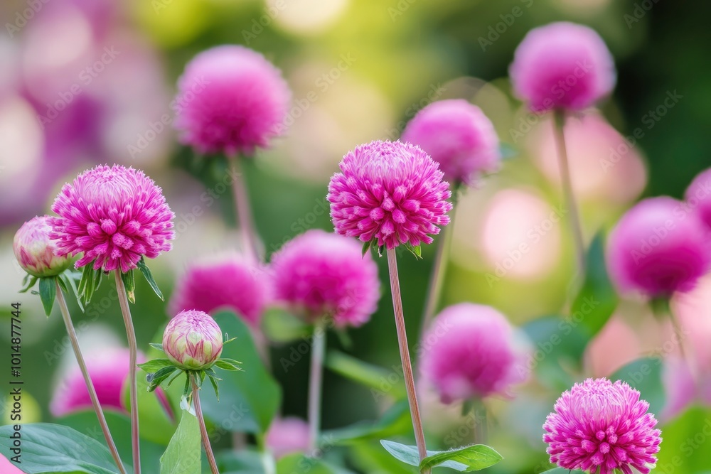 flower head of globe amaranth in the garden - generative ai flower head of globe amaranth in the garden - generative ai