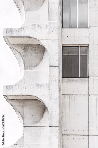 minimalist curved brutalist architectural detail, white, grey, beige