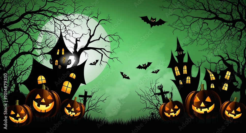Green and white theme scary creepy halloween concept background Green and white theme scary creepy halloween concept background