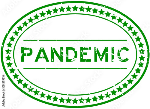Grunge green pandemic word oval rubber seal stamp on white background