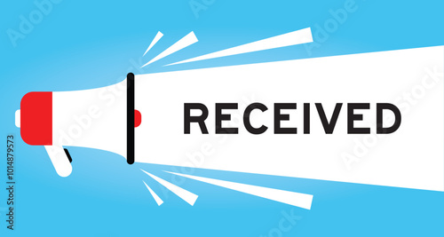 Color megaphone icon with word received in white banner on blue background