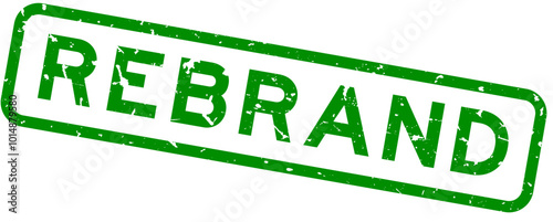 Grunge green rebrand word square rubber seal stamp on white background