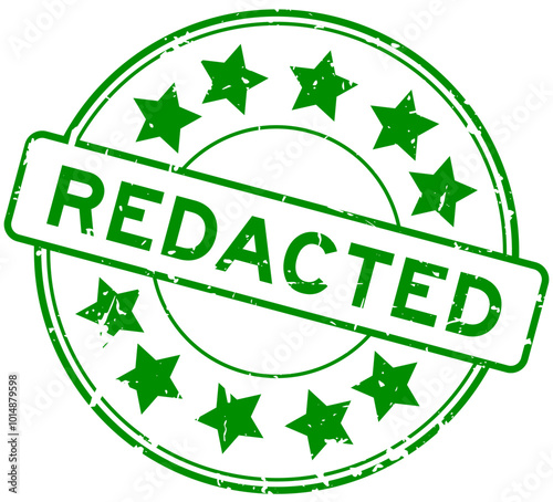 Grunge green redacted word round rubber seal stamp on white background