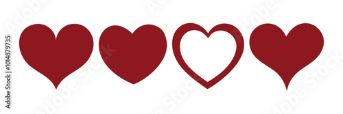 Heart, love, and romance icons for Valentine's Day. Artistic red heart symbols. Editable red heart vector illustrations
