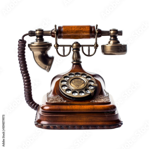 Vintage Wooden Telephone with Rotary Dial and Brass Accents