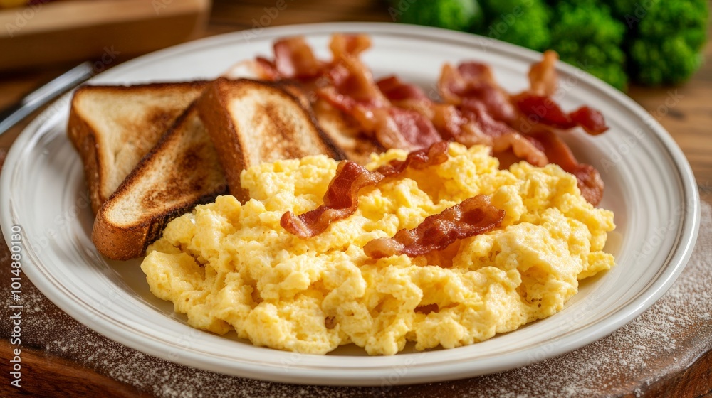 Hearty Breakfast with Scrambled Eggs and Crispy Bacon Hearty Breakfast with Scrambled Eggs and Crispy Bacon