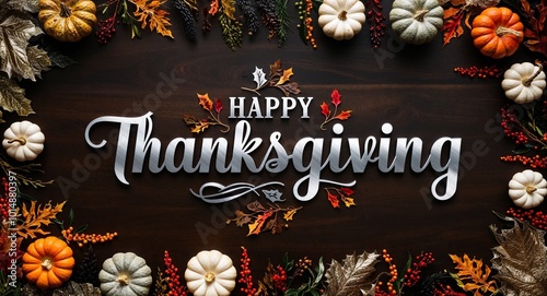 Silver and black theme happy thanksgiving lettering on holidays celebration concept background