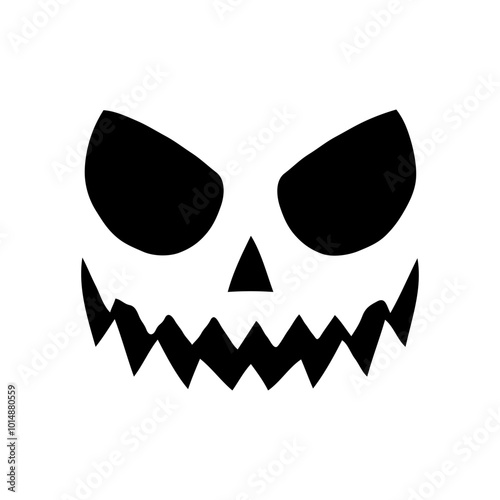 A spooky skull face silhouette with exaggerated features on a plain background, concept of Halloween