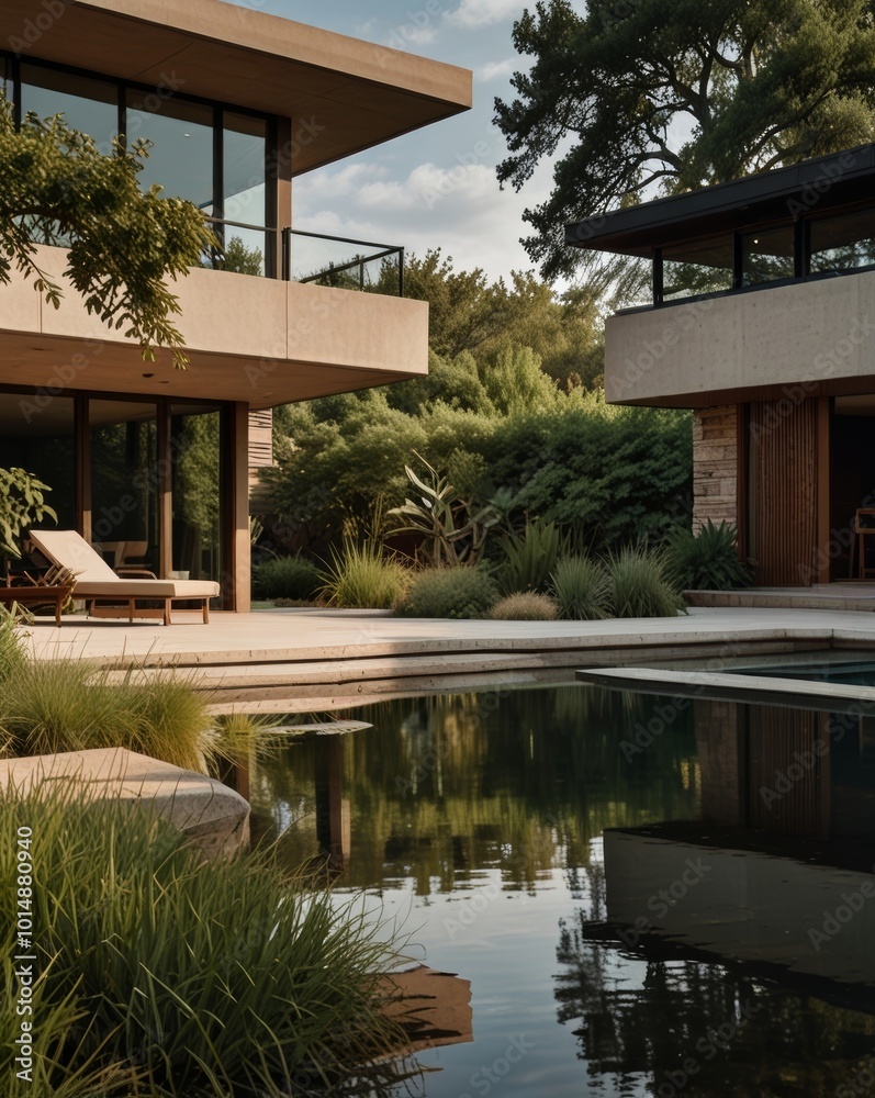 Contemporary home with large windows and flat roof blending into natural landscape Contemporary home with large windows and flat roof blending into natural landscape
