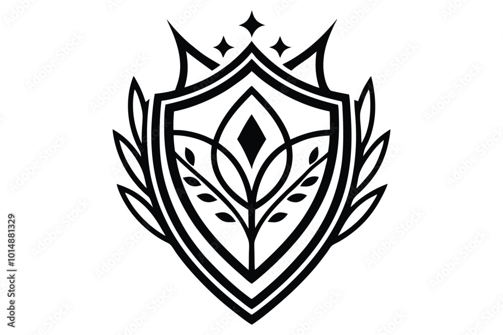 Obraz premium Shield with swords, shield, icon, security, symbol, protection, vector, sign, illustration, badge, emblem, secure, design, metal, safety, silver, button, guard, set, medieval, element, web, glossy, he