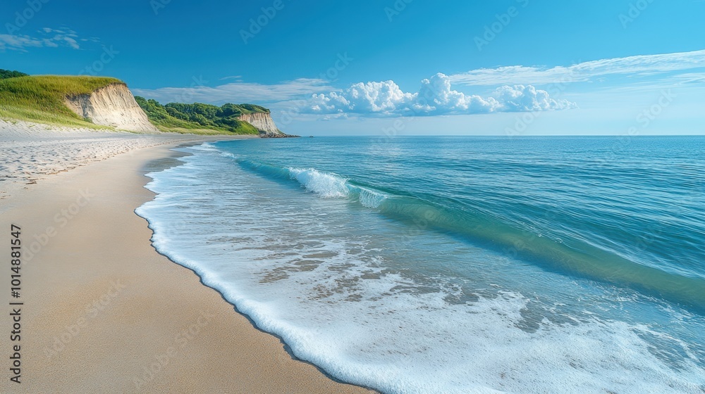 custom made wallpaper toronto digitalScenic beach with gentle waves and a clear sky, viewed from a low angle perspective, highlighting the tranquility and beauty of the coastal scene 