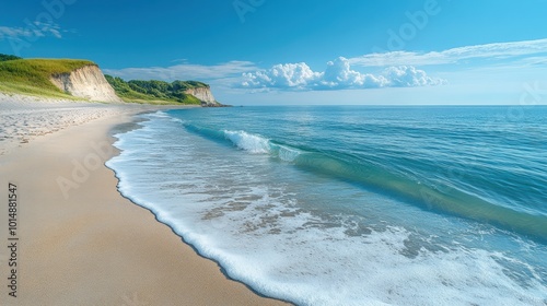 Wallpaper Mural Scenic beach with gentle waves and a clear sky, viewed from a low angle perspective, highlighting the tranquility and beauty of the coastal scene  Torontodigital.ca