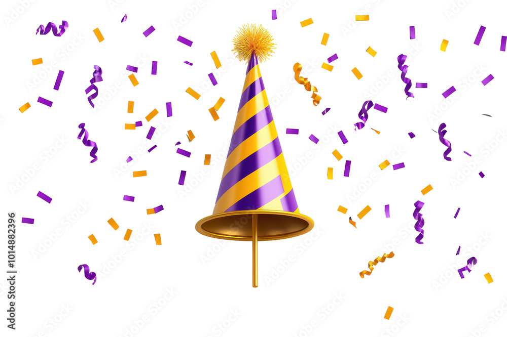 Party hat with colorful confetti, celebrating joy and festivity against isolated on transparent background. Party hat with colorful confetti, celebrating joy and festivity against isolated on transparent background.