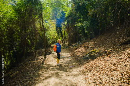 hiking in the woods