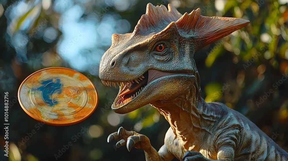Obraz premium Playful Parasaurolophus with Frisbee in Nature