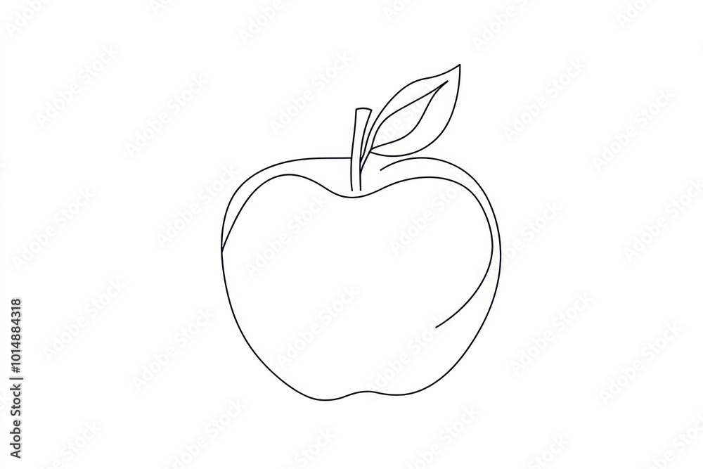 A simple continuous line drawing of an apple on a uniform white background. A simple continuous line drawing of an apple on a uniform white background.
