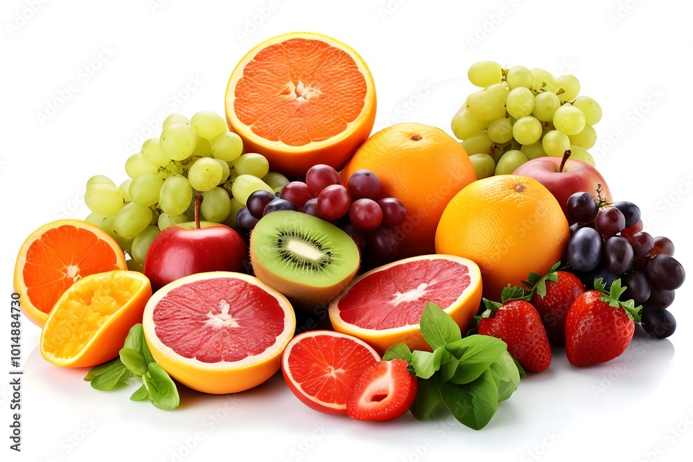 Fruit Basket with Fresh Produce, Fruits in Wicker Basket, A Healthy Snack on isolated background Fruit Basket with Fresh Produce, Fruits in Wicker Basket, A Healthy Snack on isolated background