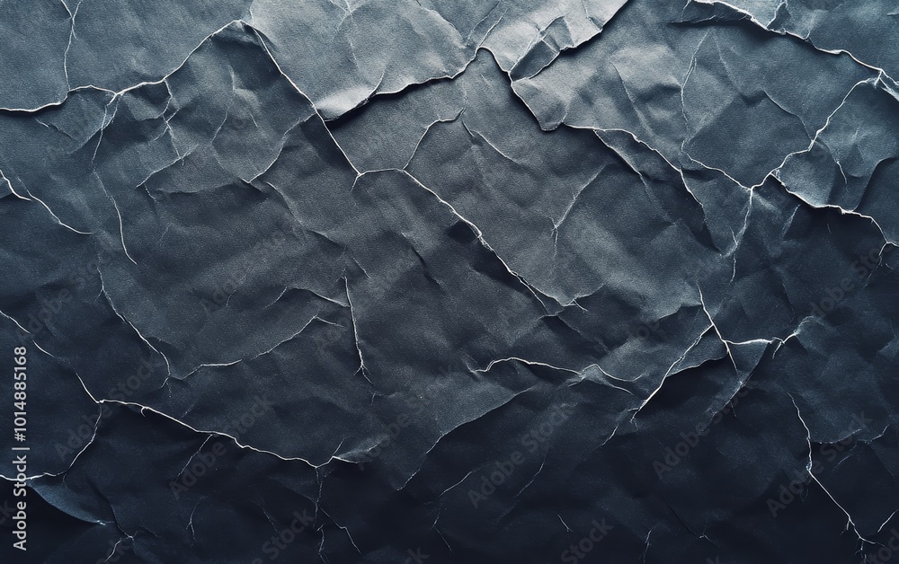 A close-up of crumpled textured paper, showcasing intricate folds and shadows, ideal for backgrounds or design elements.