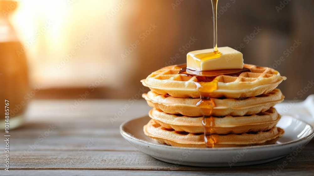 Delicious Homemade Waffles with Butter and Syrup Delicious Homemade Waffles with Butter and Syrup