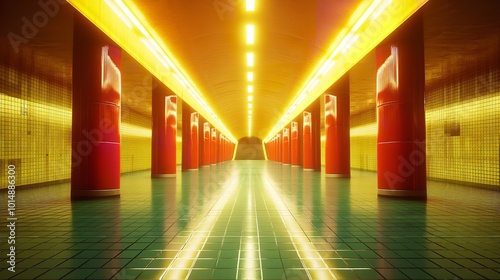 Long Corridor with Furniture in School Building photo