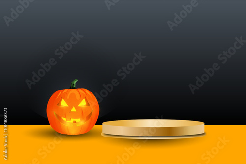 halloween scary pumkin with podium background