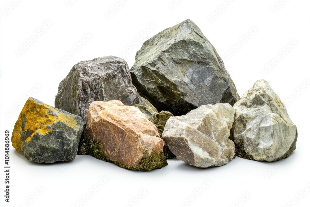 Group of stone isolated on white background - generative ai Group of stone isolated on white background - generative ai