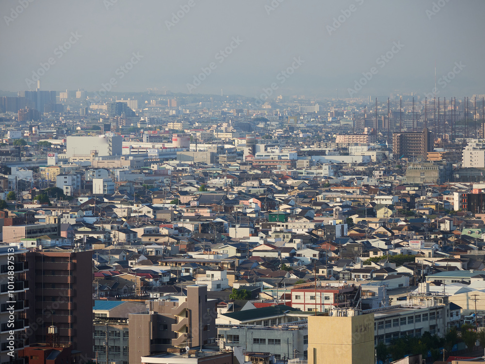 ハイアングルで見た大阪市の街並みの風景