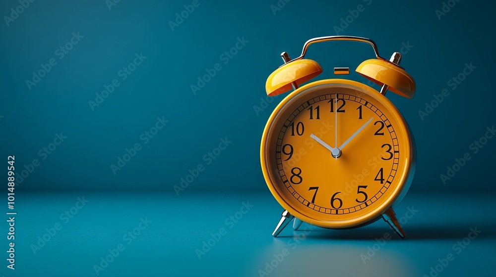Yellow wakeup clock isolated on blue background. Yellow wakeup clock isolated on blue background.