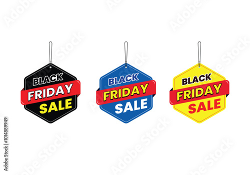 Black Friday offer dangler Vector template design, 70% off, 75% off, 60% off,  Black friday realistic hanging sales label collection, tag, sticker multiple color.